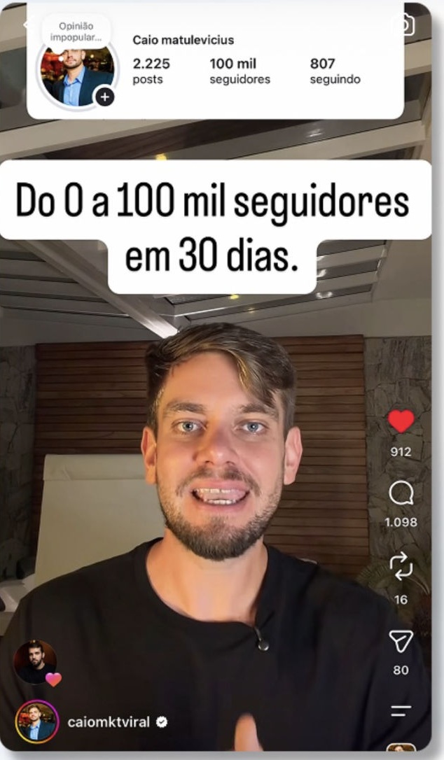 Do 0 a 100 mil seguidores em 30 dias.